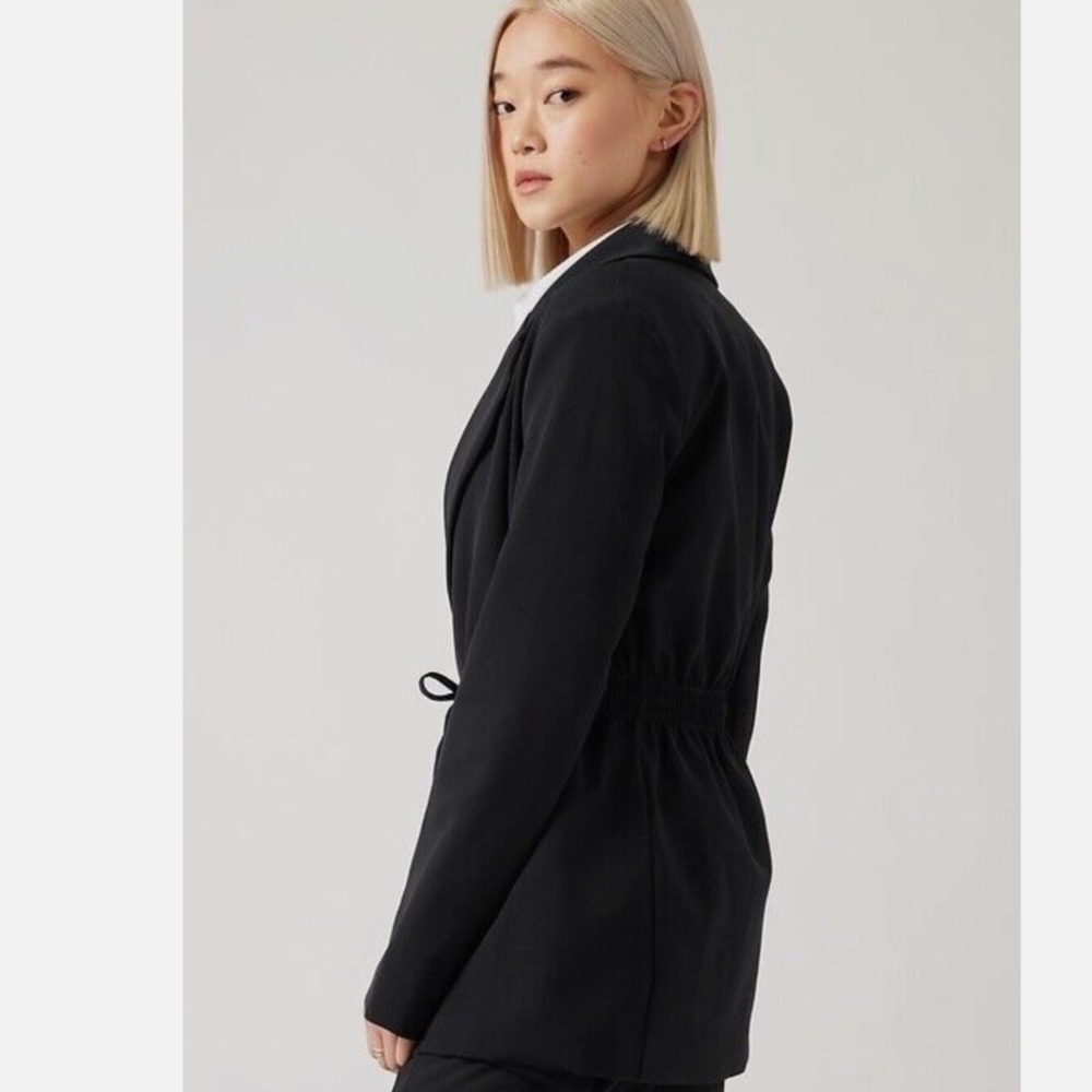 Athleta Endless Primatwill Waist Tie Stretch Blazer Jacket Black Women's 4